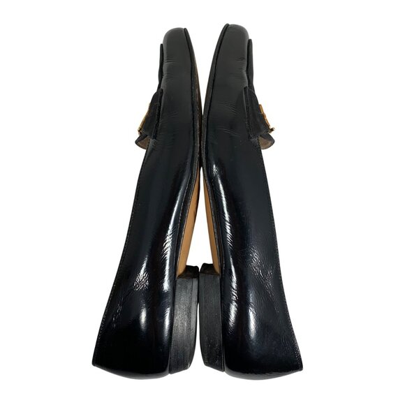 Salvatore Ferragamo Black Patent Leather Suede Loafers Flats Gold Logo SZ 6.5 B - Picture 5 of 12